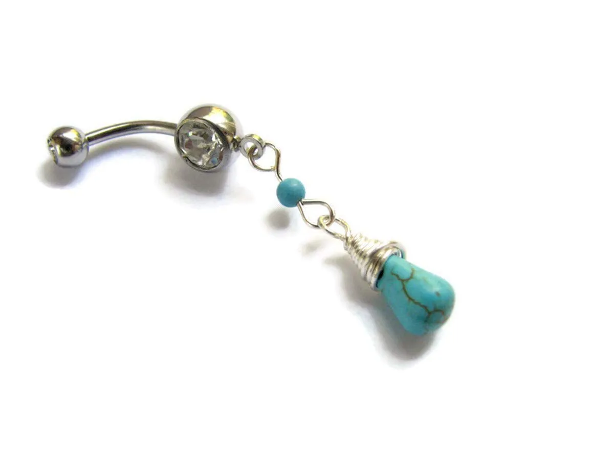 Wire Wrapped Turquoise Magnesite Drop Belly Button Ring