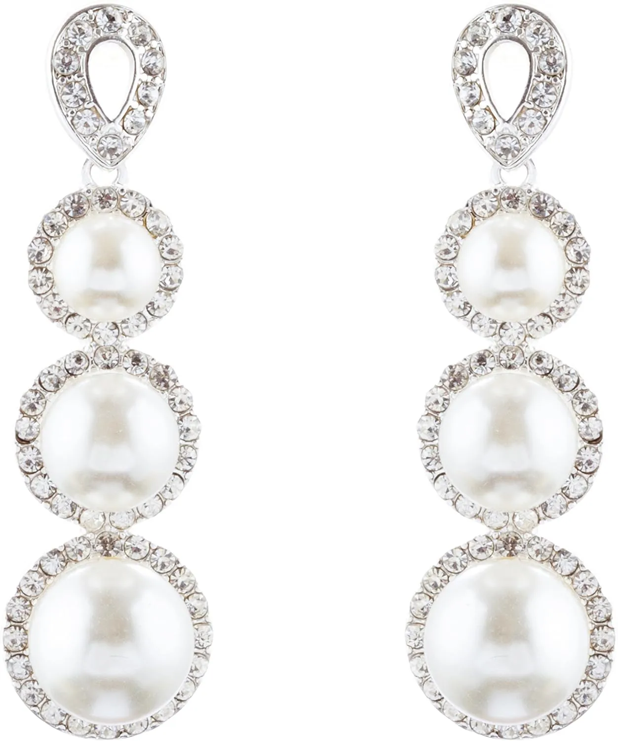 Women Bridal Wedding Jewelry Crystal Rhinestone Pearl Linear Drop Earrings E976 Silver