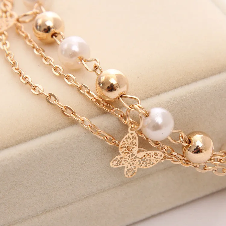 Women Fashion Jewelry Gold Color Heart Butterfly Charm Bracelets