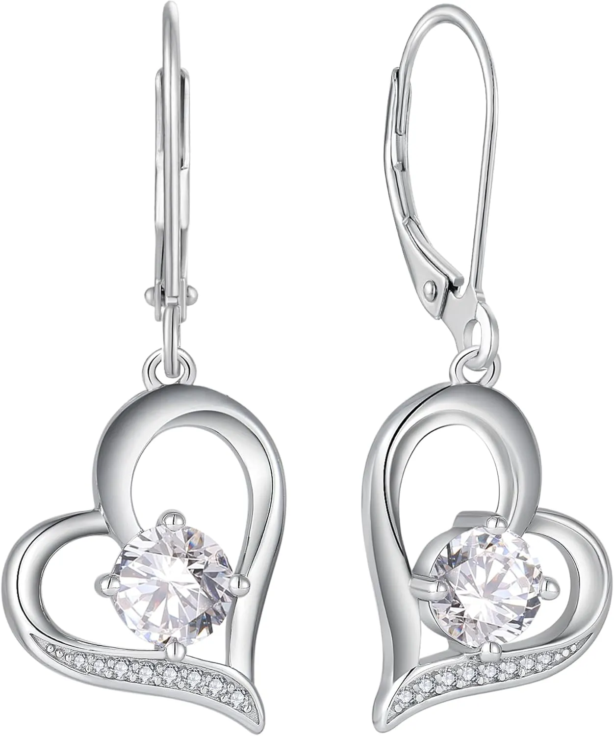 Women Heart Earrings 925 Sterling Silver Love Heart Dangle Drop Earrings Round Birthstone Jewelry