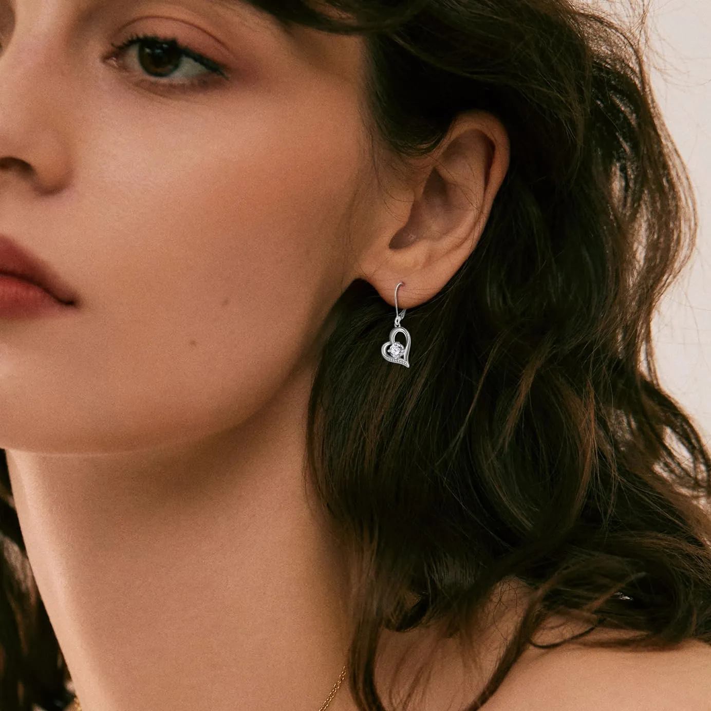 Women Heart Earrings 925 Sterling Silver Love Heart Dangle Drop Earrings Round Birthstone Jewelry