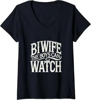 Womens Bi Wife The Boys Can Watch Swinger Lifestyle Naughty Adult V-Neck T-Shirt