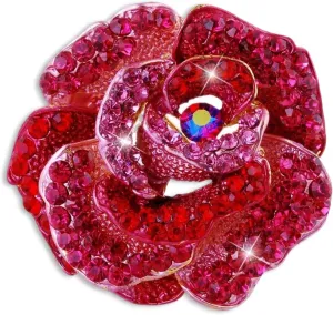 Women's Enamel Crystal Rose Flower Brooches Elegant Rhinestone Floral Statement Brooch Pins Fashion Jewelry Accessories for Women Girl Gift Gold