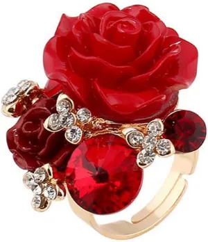 Women's Rose Gold Plated Flower Rings Colorful Crystal Statement Rings Wedding Band Engagement Ring