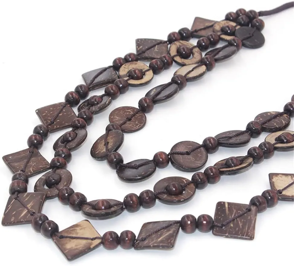 Wooden Beads Shell Necklace Bohemian Coconut Shell Colorful Wood Bead Pendant Necklace for Women Handmade Jewelry