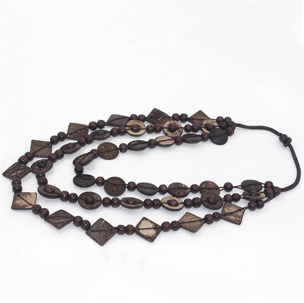 Wooden Beads Shell Necklace Bohemian Coconut Shell Colorful Wood Bead Pendant Necklace for Women Handmade Jewelry