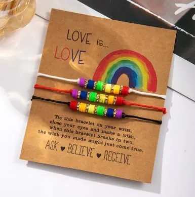 XAM 3pcs Rainbow Bead Friendship Bracelet  Handmade Adjustable Cord Jewelry for Couples and Friends love is love