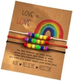 XAM 3pcs Rainbow Bead Friendship Bracelet  Handmade Adjustable Cord Jewelry for Couples and Friends love is love