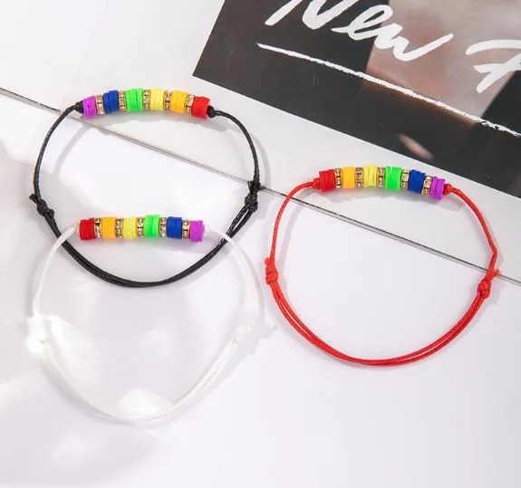 XAM 3pcs Rainbow Bead Friendship Bracelet  Handmade Adjustable Cord Jewelry for Couples and Friends love is love