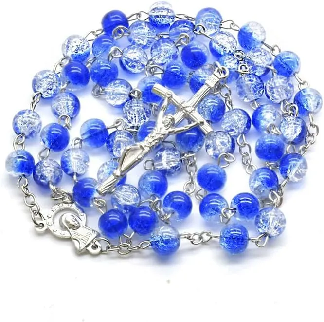 XAM Cross Necklace 8mm Gravel Beads Prayer Catholic Colored Necklace Jewelry Religious Jesus Women Men