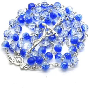 XAM Cross Necklace 8mm Gravel Beads Prayer Catholic Colored Necklace Jewelry Religious Jesus Women Men