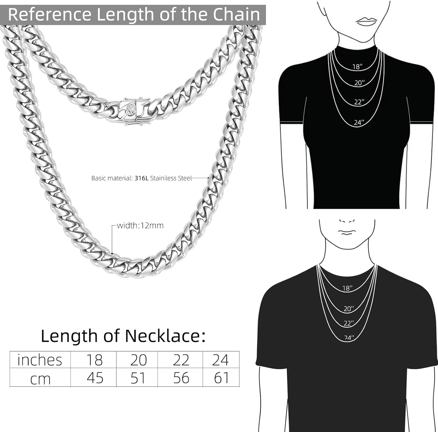 XXMAYSTAR Miami Cuban Link Chain for Men- 316L Stainless Steel 12MM Width Fashion Glossy Buckle Hip Hop Jewelry,Thick Chain for men 18K Gold Plated/Silver with Gift Box