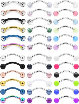 Yaalozei 14G 16mm Snake Eye Tongue Rings Glow in The Dark Acrylic Balls 316L Hypoallergenic Surgical Steel Curved Barbell Long Tongue Nipple Eyebrow Belly Ring Piercing Jewelry for Women Men