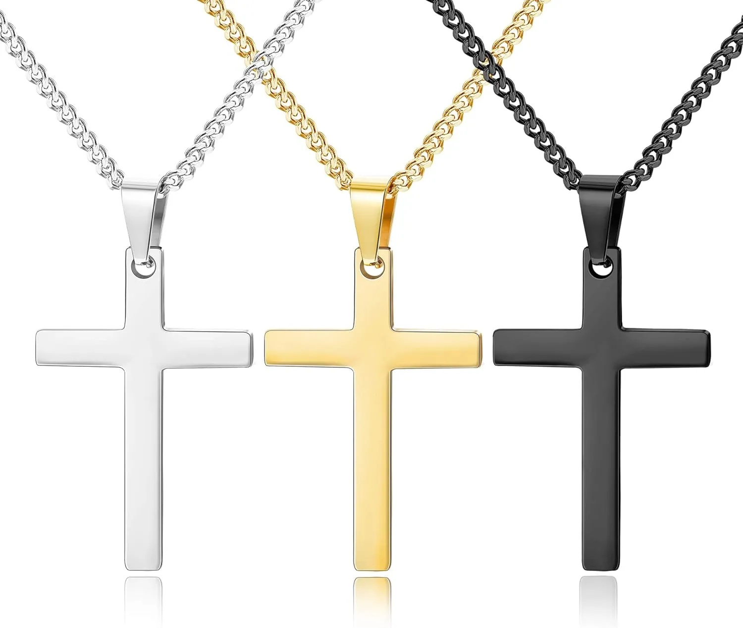 YADOCA 3Pcs Cross Necklace for Men Stainless Steel Silver Black Gold Mens Cross Necklaces Set Jewelry Gifts With Cross Chain And Cross Pendant 16 18 20Inch