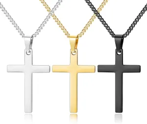 YADOCA 3Pcs Cross Necklace for Men Stainless Steel Silver Black Gold Mens Cross Necklaces Set Jewelry Gifts With Cross Chain And Cross Pendant 16 18 20Inch