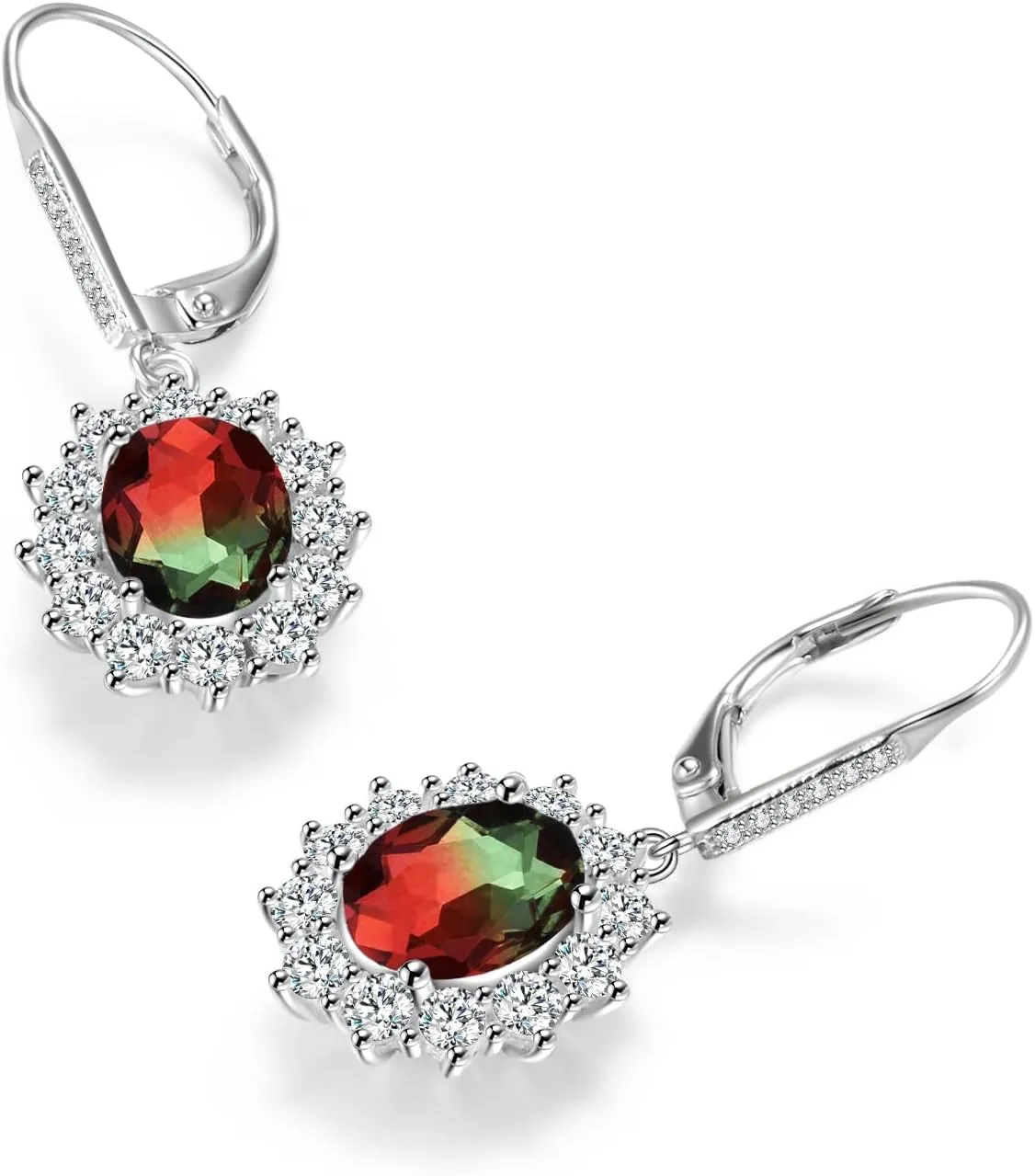 YFN Sterling Silver Created Oval Cut Birthstone Drop Dangle Women Leverback Earrings Gifts for Women Mom