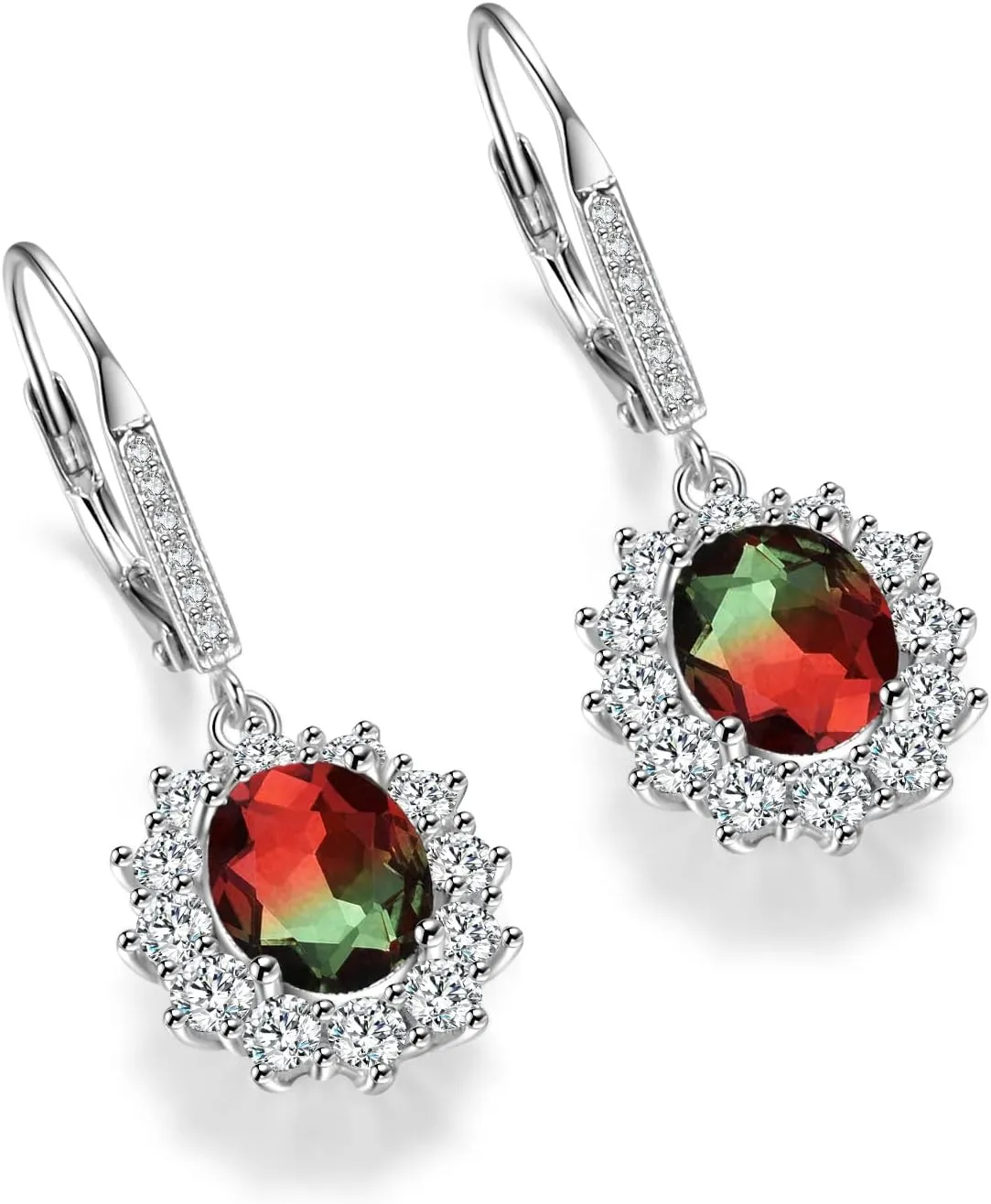 YFN Sterling Silver Created Oval Cut Birthstone Drop Dangle Women Leverback Earrings Gifts for Women Mom