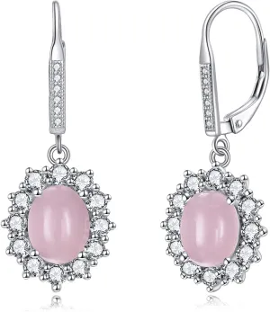 YFN Sterling Silver Created Oval Cut Birthstone Drop Dangle Women Leverback Earrings Gifts for Women Mom
