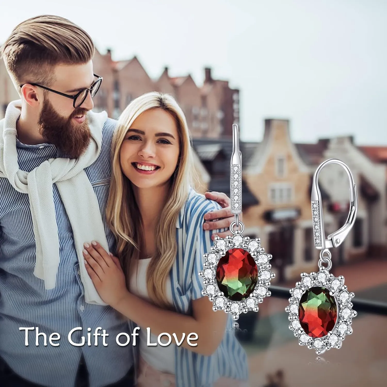 YFN Sterling Silver Created Oval Cut Birthstone Drop Dangle Women Leverback Earrings Gifts for Women Mom
