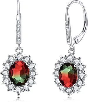 YFN Sterling Silver Created Oval Cut Birthstone Drop Dangle Women Leverback Earrings Gifts for Women Mom