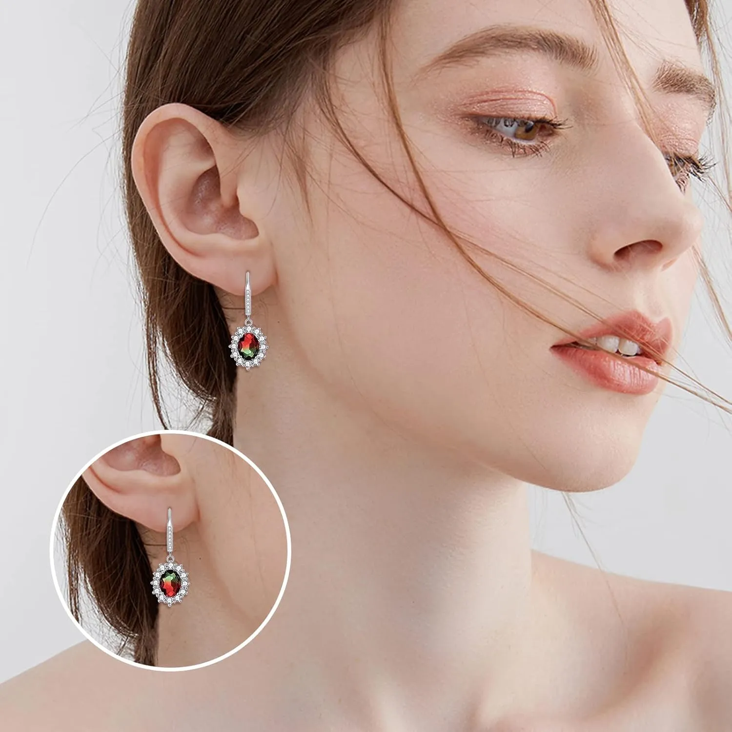 YFN Sterling Silver Created Oval Cut Birthstone Drop Dangle Women Leverback Earrings Gifts for Women Mom