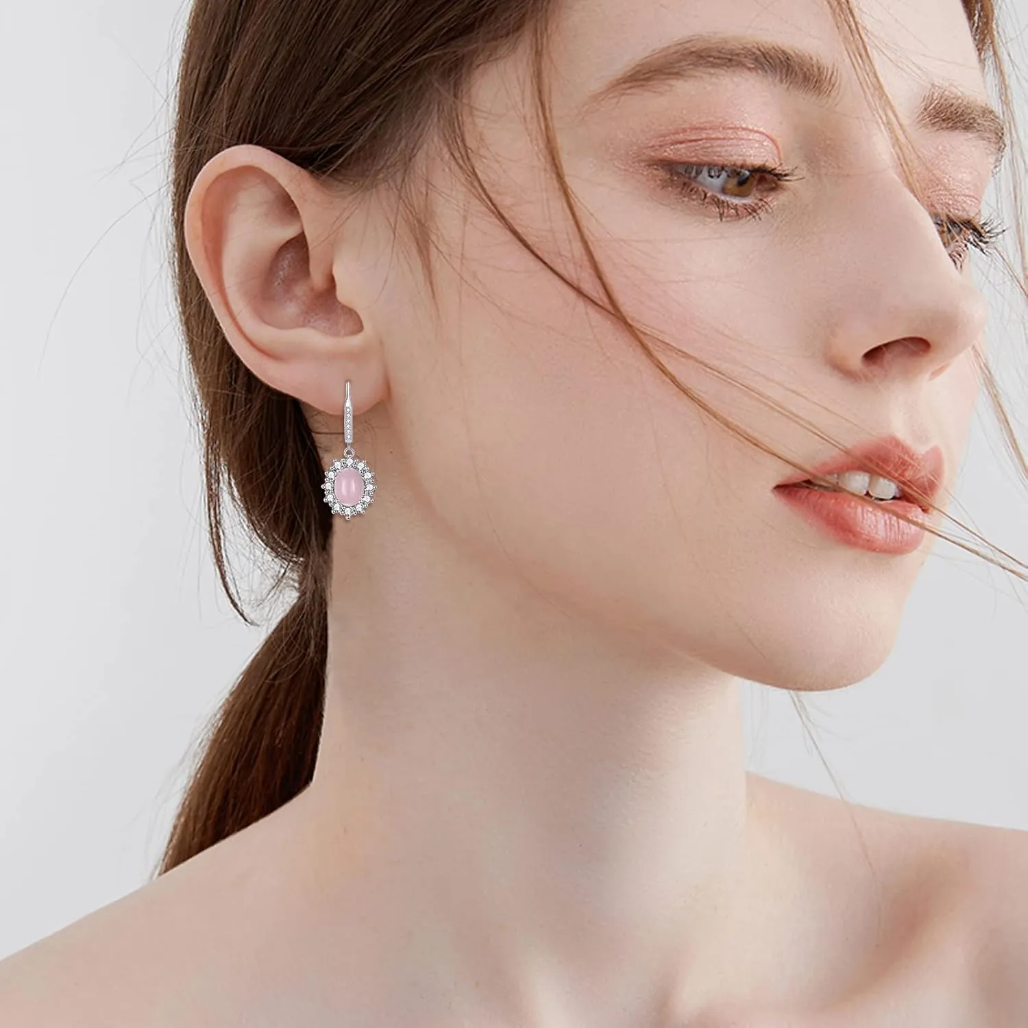 YFN Sterling Silver Created Oval Cut Birthstone Drop Dangle Women Leverback Earrings Gifts for Women Mom