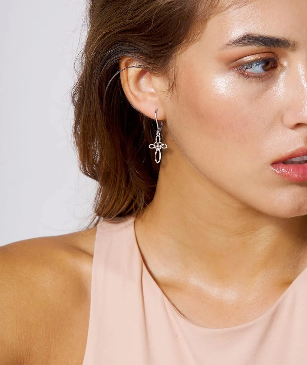 YL Celtic Knot Cross Earrings Sterling Silver Dangle Drop Earrings Birthstones Heart Religious Leverback Jewelry for Women