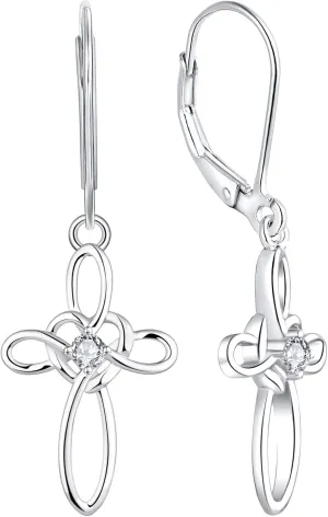 YL Celtic Knot Cross Earrings Sterling Silver Dangle Drop Earrings Birthstones Heart Religious Leverback Jewelry for Women