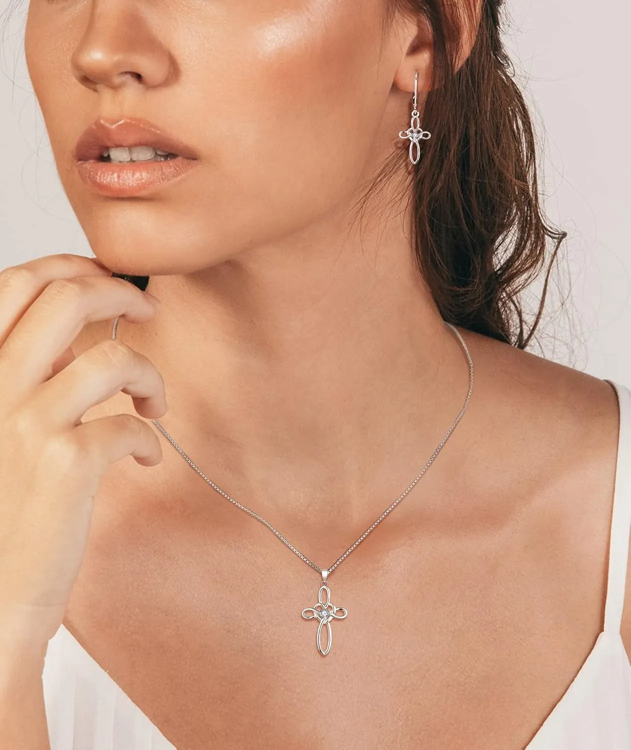 YL Celtic Knot Cross Earrings Sterling Silver Dangle Drop Earrings Birthstones Heart Religious Leverback Jewelry for Women