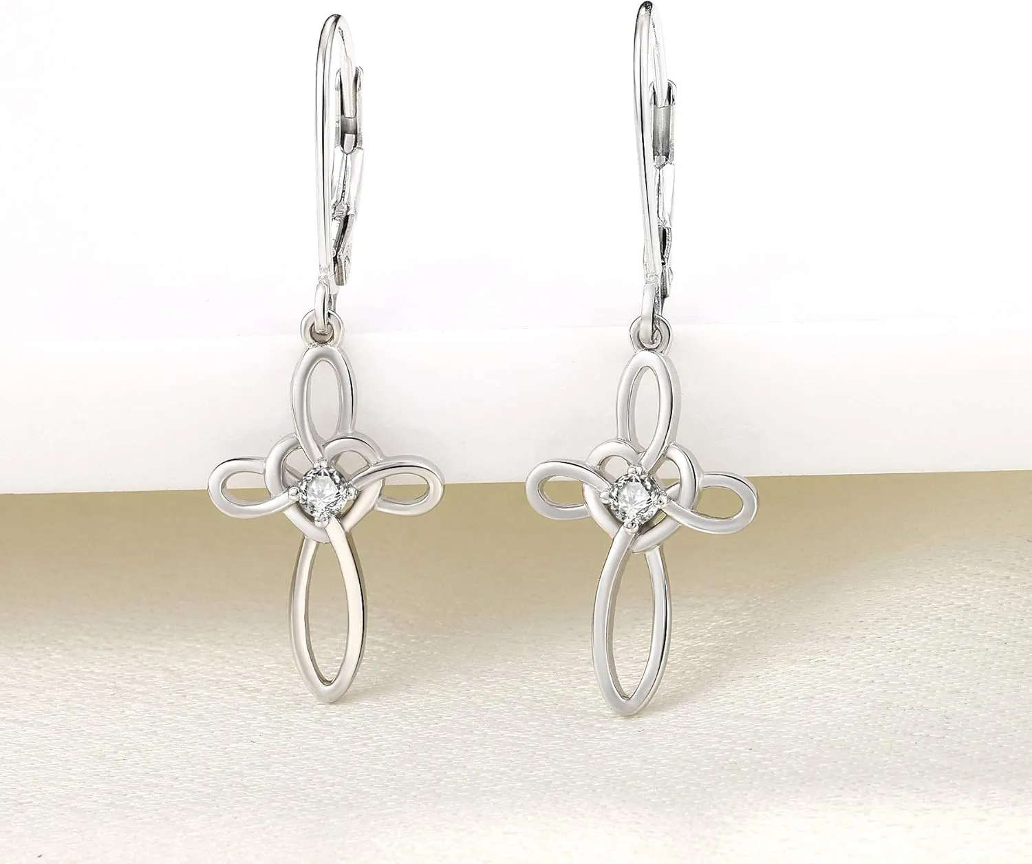 YL Celtic Knot Cross Earrings Sterling Silver Dangle Drop Earrings Birthstones Heart Religious Leverback Jewelry for Women