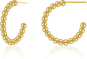Yumikoo 18k Gold Plated Earrings Copper Dangle Stud Earrings for Women Ball Bead C-Shaped Earrings