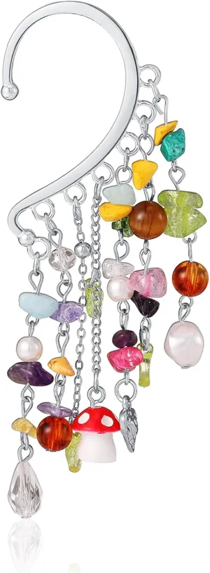 Yumikoo Colorful Tassel Elf Ear Cuff Single Left Handmade Non Piercing Earring for Women