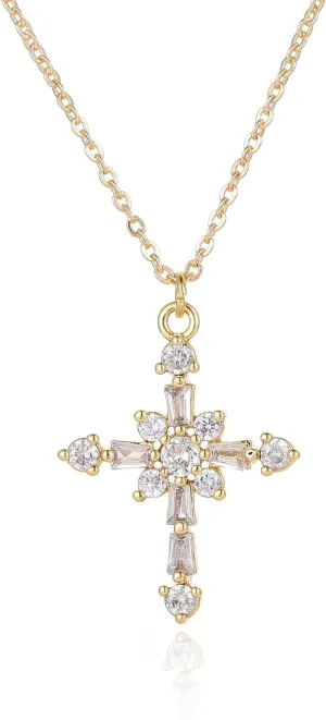 ZLP Cross Necklace for Women - 14K Gold Plated Cubic Zirconia Cross Pendant Necklace Cross Faith Pendant Necklaces Baptism Gifts for Women christian gifts for women
