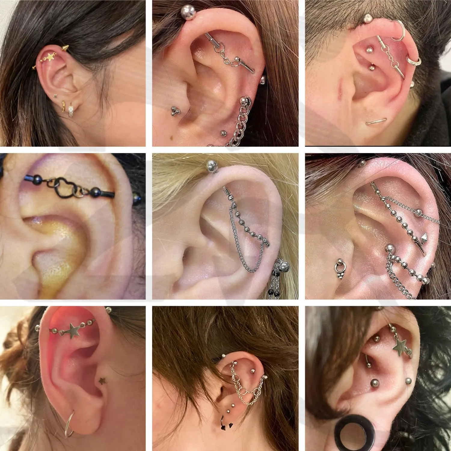 ZS 4Pcs 16G Chain Industrial Barbell Earring, 316L Surgical Steel Chain Cartilage Helix Stud Earrings, Industrial Bar Piercing Jewelry for Women Men